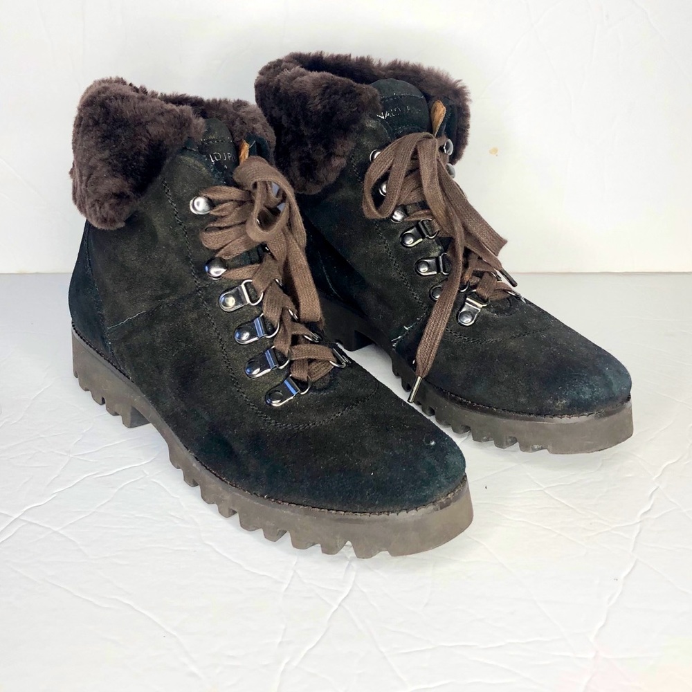 DONALD J PLINER Brown Black Fur Lace Up Booties